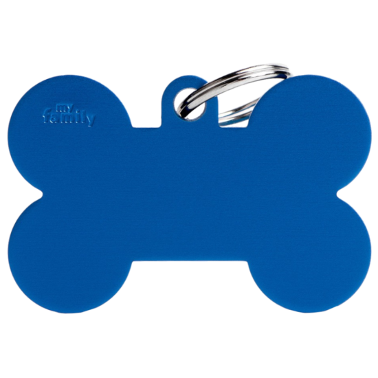 SILCA My Family Bone Shape ID Tag With Split Ring Extra Large Blue - Click Image to Close