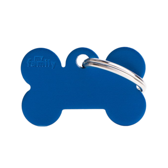 SILCA My Family Bone Shape ID Tag With Split Ring Small Blue - Click Image to Close