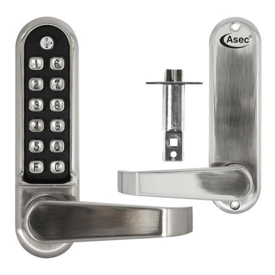 ASEC AS4300 Series Lever Operated Easy Code Change Digital Lock With Optional Free Passage & 60mm Latch AS4303 Stainless Steel - Click Image to Close