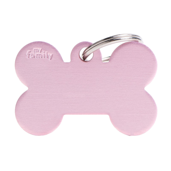 SILCA My Family Bone Shape ID Tag With Split Ring Large Pink - Click Image to Close