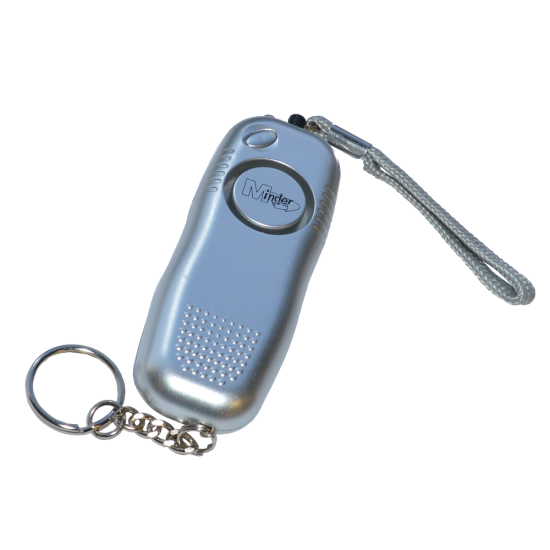 MINDER Mini Pendant Keyring Torch Personal Alarm Silver - Click Image to Close