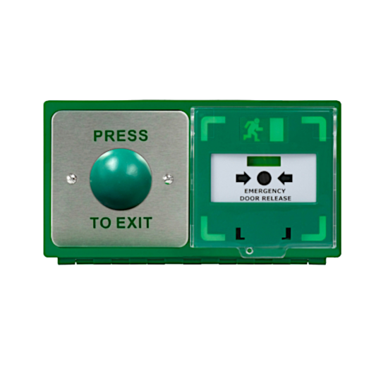 ICS Dual Unit MCP110 Call Point With Green Dome Exit Button Horizontal DBB-H-04-110-H - Click Image to Close