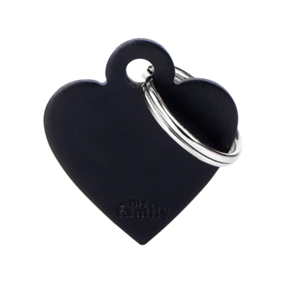 SILCA My Family Heart Shape ID Tag With Split Ring Small Black - Click Image to Close