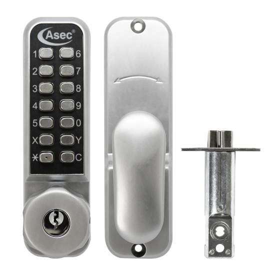 ASEC AS3300 Series Easy Code Change Digital Lock With Key Override Optional Holdback & 60mm Latch AS3303 60mm Latch Satin Chrome - Click Image to Close