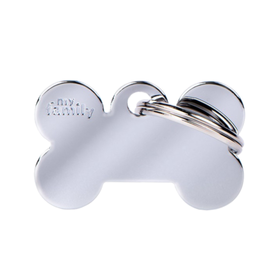 SILCA My Family Bone Shape ID Tag With Split Ring Small Chrome - Click Image to Close