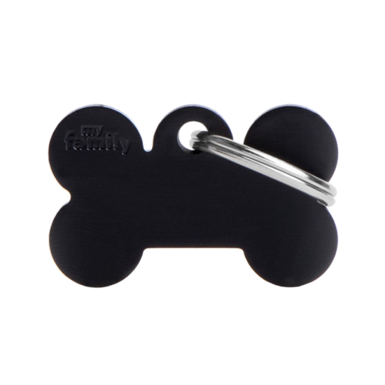 SILCA My Family Bone Shape ID Tag With Split Ring Small Black - Click Image to Close