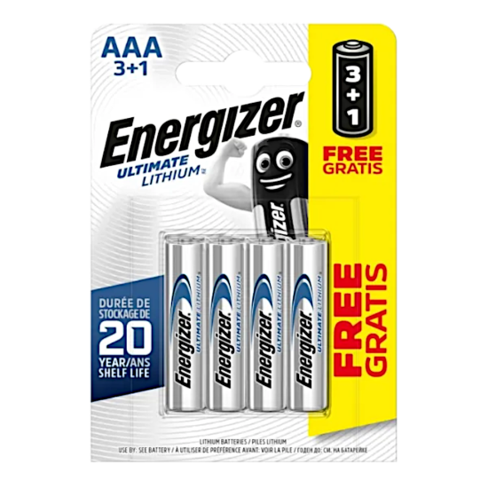 ENERGIZER AAA Ultimate Lithium Battery AAA (3+1 Free Pack) - Click Image to Close