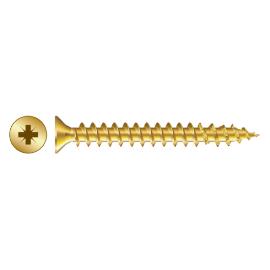 RAPIERSTAR Sharp Point Wood Screw - Countersunk 4.0mm x 25mm - YP (Qty 200) - Click Image to Close