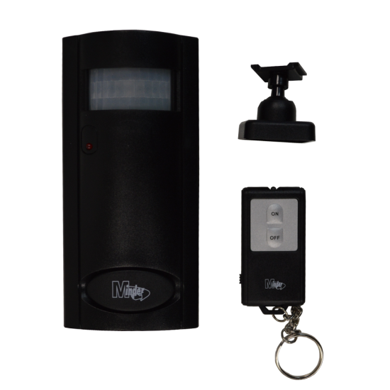 MINDER Mini PIR Alarm with Remote Black - Click Image to Close