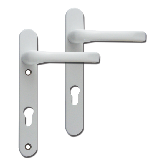 MILA Prolinea 92 Lever/Lever UPVC Furniture - 220mm Backplate White - Click Image to Close