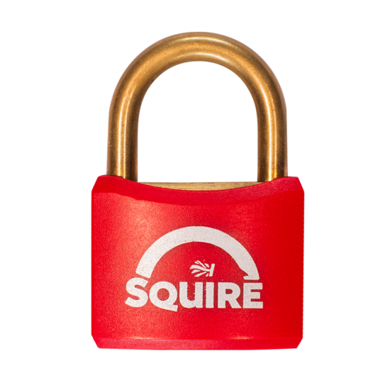 SQUIRE BR40 Open Shackle Brass Padlock With Brass Shackle KA KA (24321) Red - Click Image to Close