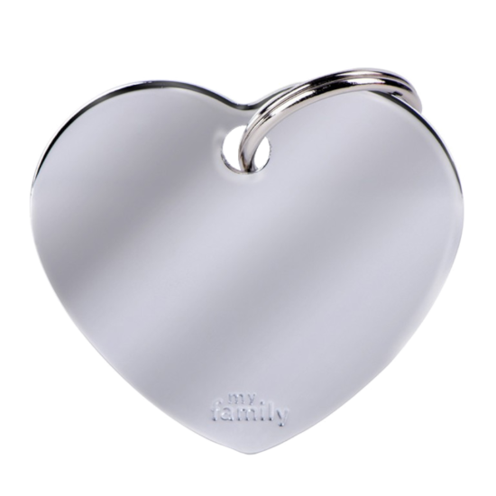 SILCA My Family Heart Shape ID Tag With Split Ring Large Chrome - Click Image to Close