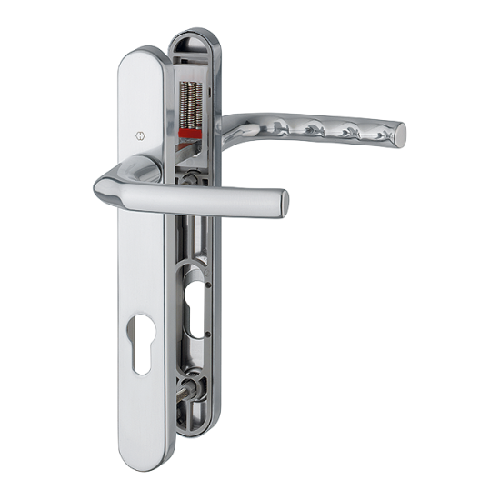 HOPPE Birmingham 92mm UPVC Lever Door Furniture 122mm Screw Centers 1117/3811N 92mm Centres Satin Polished Chrome - Click Image to Close