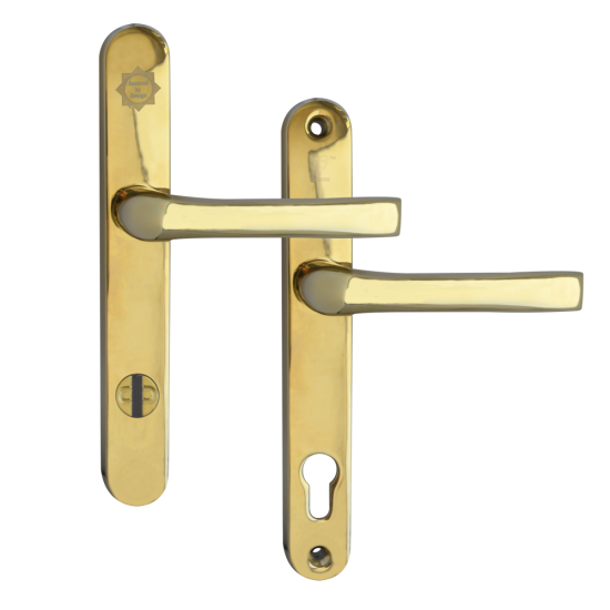 MILA Pro Secure PAS24 2 Star 240mm Lever/Lever Door Furniture 92/62 Centres Gold (Bagged) - Click Image to Close