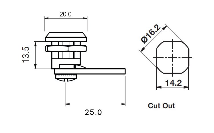 066 Miniature Quarter Turn Spanner Lock 13.5mm - Click Image to Close
