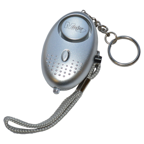 MINDER Mini Keyring Torch Personal Alarm Silver - Click Image to Close
