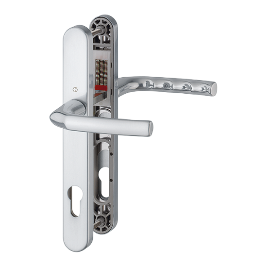 HOPPE Birmingham 92mm UPVC Lever Door Furniture 215mm Screw Centers 1117/3810N 92mm Centres Satin Polished Chrome - Click Image to Close