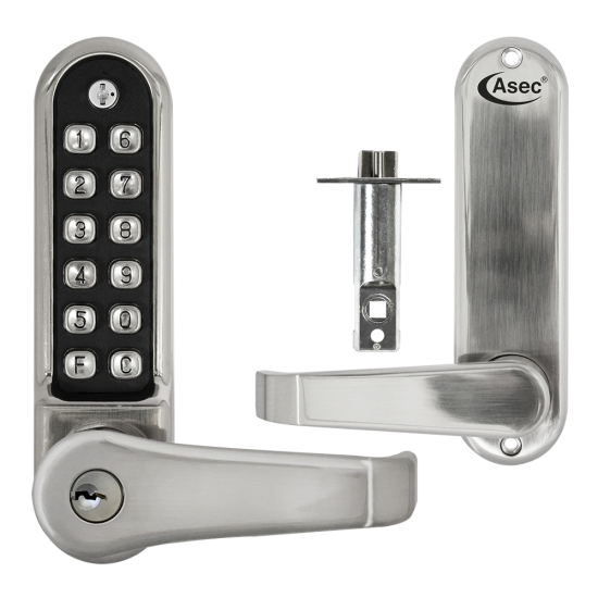 ASEC AS4300 Series Lever Operated Easy Code Change Digital Lock With Key Override & Optional Free Passage AS4309 Stainless Steel - Click Image to Close