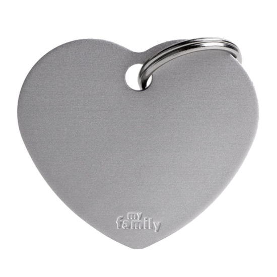 SILCA My Family Heart Shape ID Tag With Split Ring Large Grey - Click Image to Close