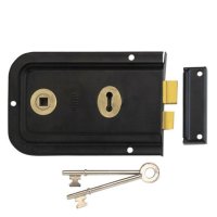 UNION 1445 3 Lever Double Handed Rimlock 152mm BLK Boxed
