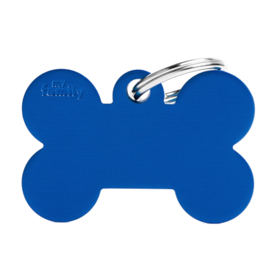SILCA My Family Bone Shape ID Tag With Split Ring Large Blue - Click Image to Close