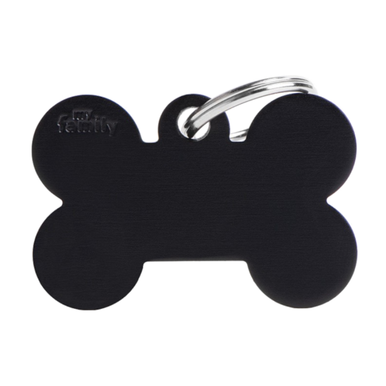 SILCA My Family Bone Shape ID Tag With Split Ring Large Black - Click Image to Close