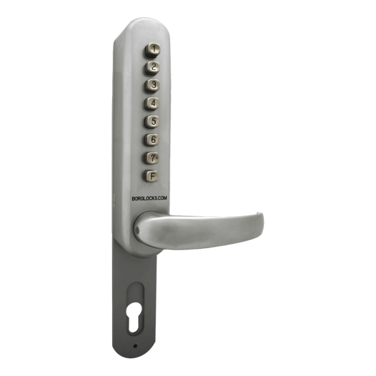 BORG LOCKS BL6100 Narrow Style Digital Lock With UPVC Extension Satin Steel - Click Image to Close