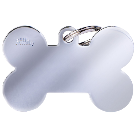 SILCA My Family Bone Shape ID Tag With Split Ring Extra Large Chrome - Click Image to Close