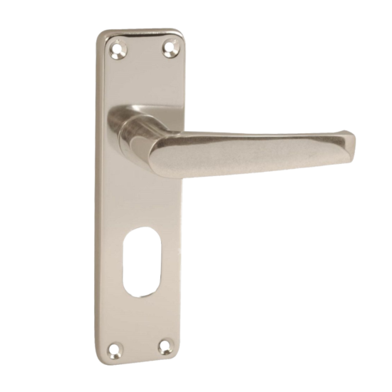 ASEC Stafford Plate Furniture Lever Oval Lock Handle Polished Anodised Aluminium - Click Image to Close