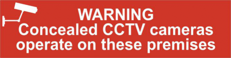 ASEC `Warning Concealed CCTV Cameras Operate On These Premises` 200mm x 50mm PVC Self Adhesive Sign 1 Per Sheet - Click Image to Close
