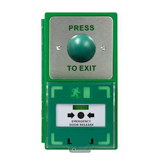 ICS Dual Unit MCP110 Call Point With Green Dome Exit Button Vertical DBB-H-04-110-V - Click Image to Close