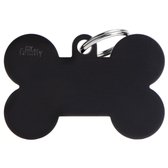 SILCA My Family Bone Shape ID Tag With Split Ring Extra Large Black - Click Image to Close