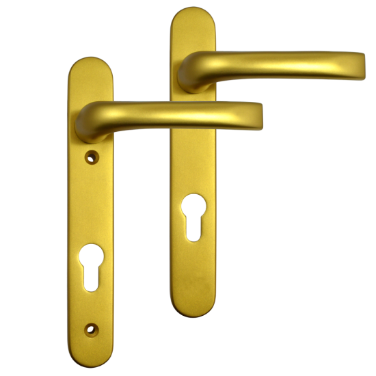 MILA Prolinea 92 Lever/Lever UPVC Furniture - 220mm Backplate Gold - Click Image to Close