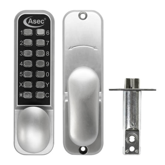 ASEC AS3300 Series Oval Knob Operated Easy Code Change Digital Lock With Optional Holdback & 60mm Latch AS3301 Satin Chrome - Click Image to Close