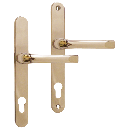 ASEC 92 Lever/Lever UPVC Furniture - 240mm Backplate Gold Sprung - Click Image to Close