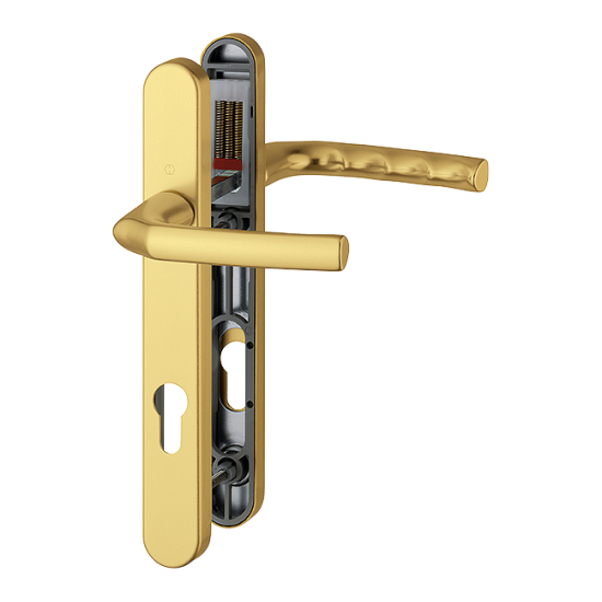 HOPPE Birmingham 92mm UPVC Lever Door Furniture 122mm Screw Centers 1117/3811N 92mm Centres Gold - Click Image to Close