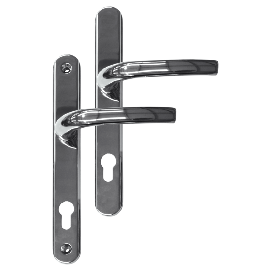 Greenteq Alpha 92 Lever/Lever UPVC Furniture - 250mm Backplate Polished Chrome - Click Image to Close