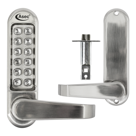 ASEC AS4300 Series Lever Operated Digital Lock With Clutched Handle & 60mm Latch AS4302 Free Passage Stainless Steel - Click Image to Close