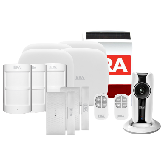 ERA HomeGuard Alarm Kit 4 1 Hub, 3 PIR, 2 Contact, 2 Remote, Siren, IP Cam - Click Image to Close