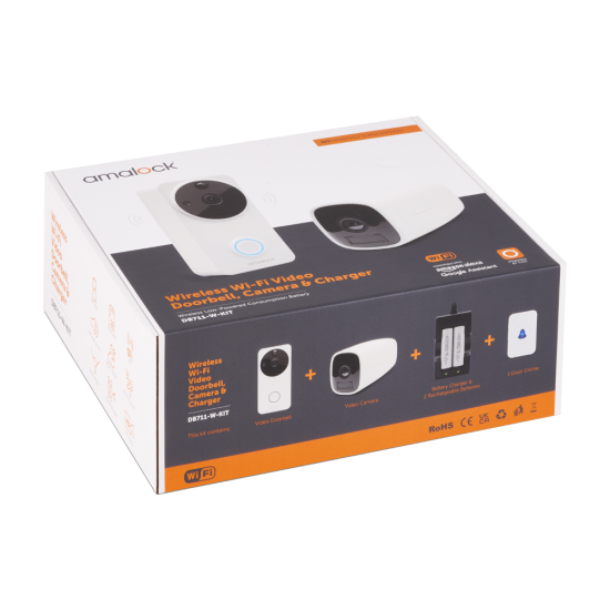 AMALOCK DB711/DB721 Wireless Doorbell & Chime Kit With 1 x CAM400 Camera, Battery Charger And Rechargeable Batteries White DB711-W-KIT - Click Image to Close