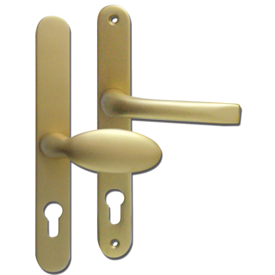 MILA Prolinea 92/62 Offset Lever/Pad UPVC Furniture - 240mm Backplate Gold - Click Image to Close