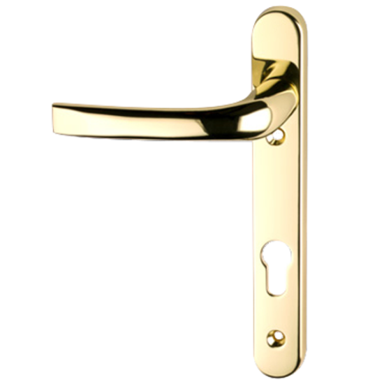 ASEC 92 Lever/Lever UPVC Furniture - 220mm Backplate Gold - Click Image to Close