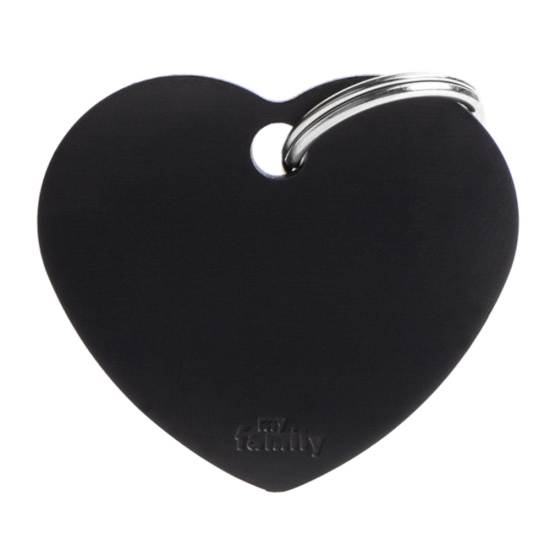 SILCA My Family Heart Shape ID Tag With Split Ring Large Black - Click Image to Close