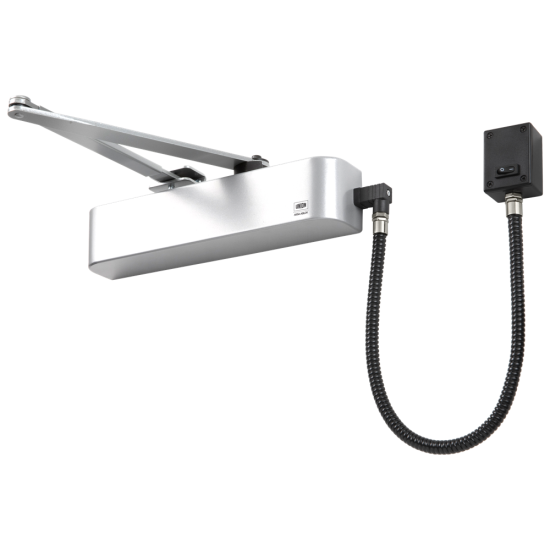 UNION CE4F-E Size 4 Electromagnetic Overhead Door Closer With Swing Free Or Hold Open Facility Satin Stainless Steel - Click Image to Close