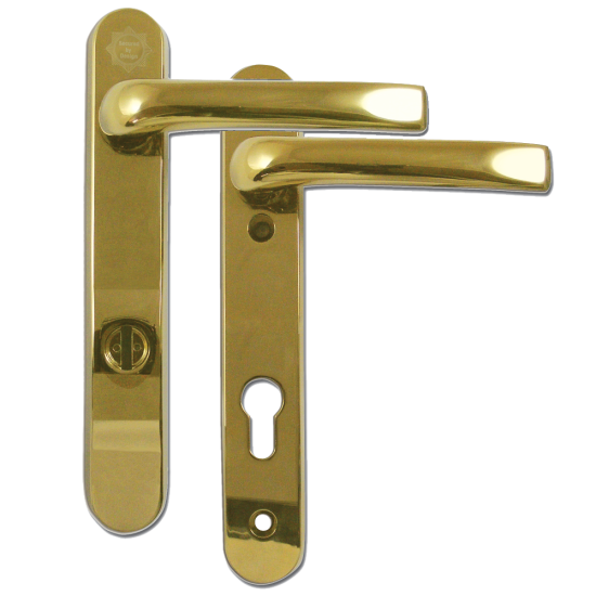 ASEC Kite Secure PAS24 2 Star 220mm Lever/Lever Door Furniture Gold - Visi - Click Image to Close