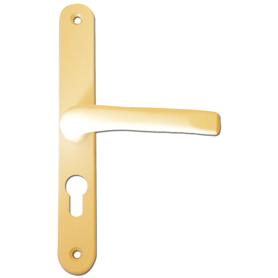 ASEC 48 Lever/Lever UPVC Furniture - 230mm Backplate Gold - Click Image to Close