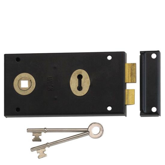 UNION 1448 1 Lever Double Handed Rimlock 140mm BLK Boxed - Click Image to Close