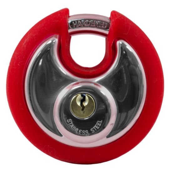 Asec Coloured Discus Padlock Red Bumper - Click Image to Close