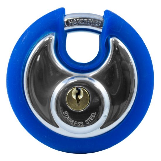 Asec Coloured Discus Padlock Blue Bumper - Click Image to Close