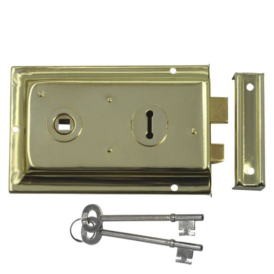 ASEC 1 Lever Double Handed Flanged Rimlock - 150mm Brass - Click Image to Close